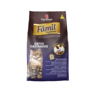 Ração qualidade Premium para gatos castrados Fãmil